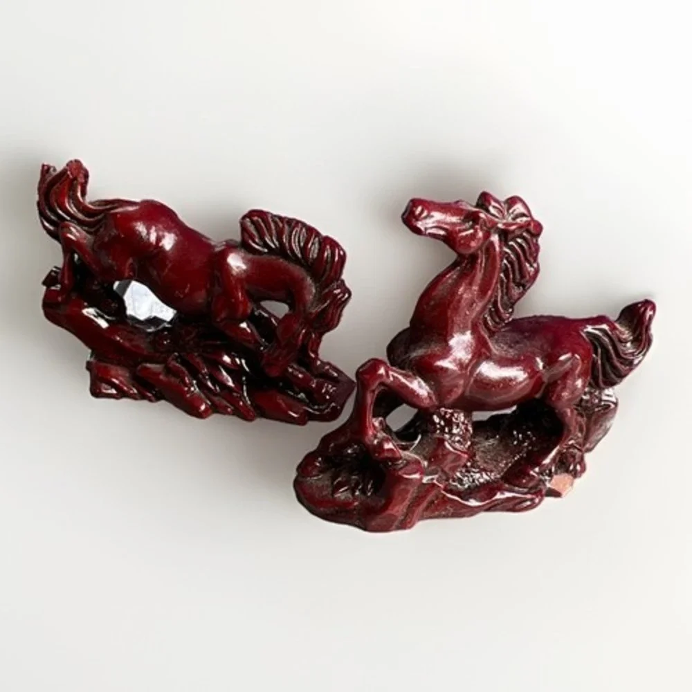 Lot of 2 Red Resin Horse Figurine Statues Decorative Home  minor detail
